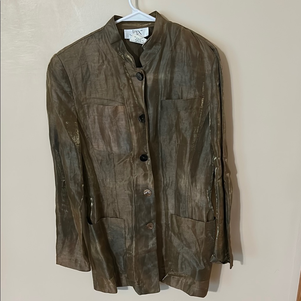 Jax Brown gold Blazer linen Classic Suit Jacket size 10